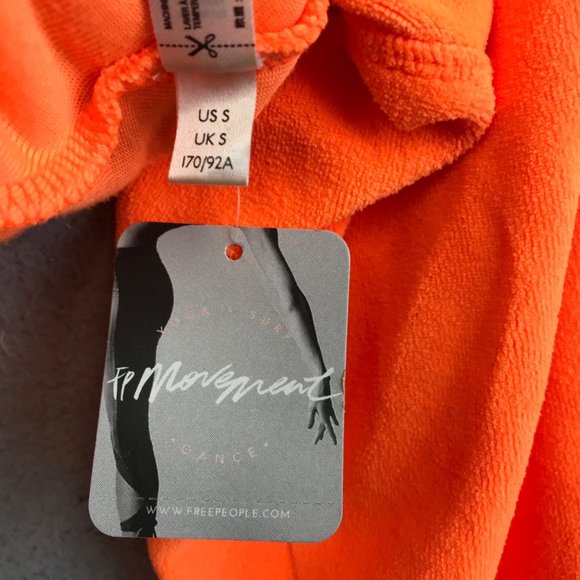 New Free People Movement Let It Go Sweatshirt Hood Zip Neon Orange Velour S NEW - Picture 6 of 9